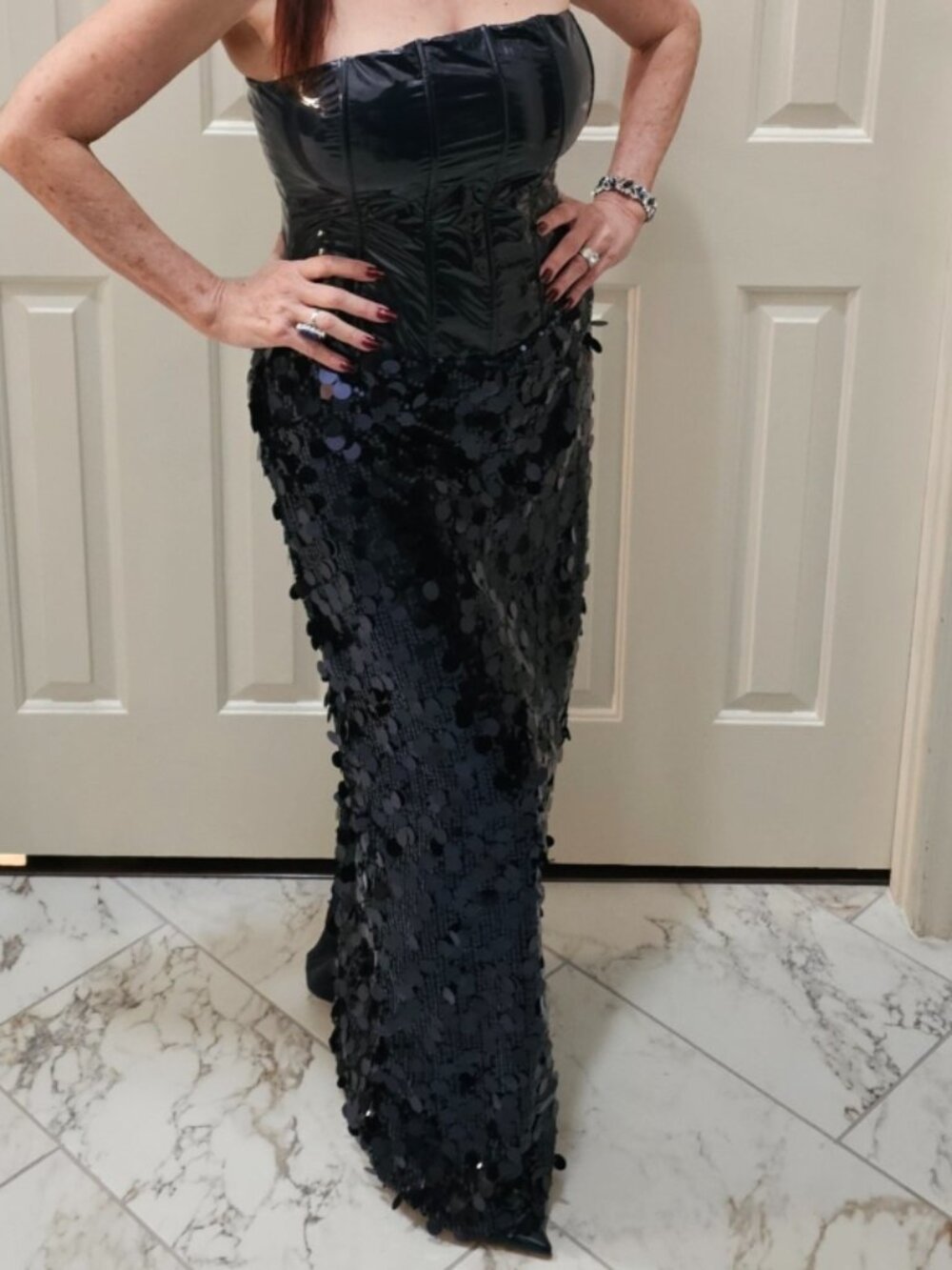 Patent & Sequins Gown